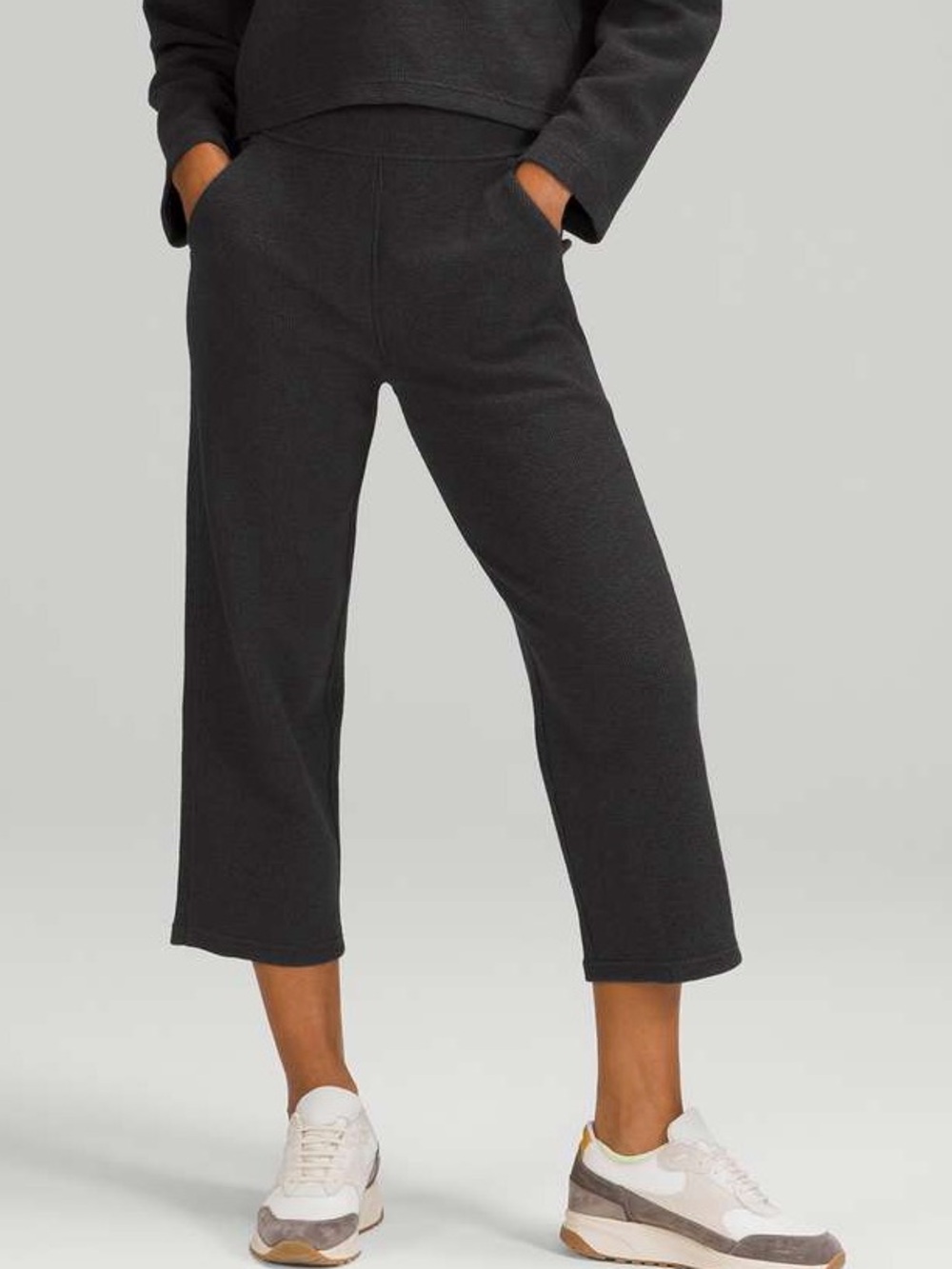 Lululemon Black Ribbed Straight Leg HR Crop 23 Travel Pant Normcore Minimal Sz 0 - Picture 15 of 16
